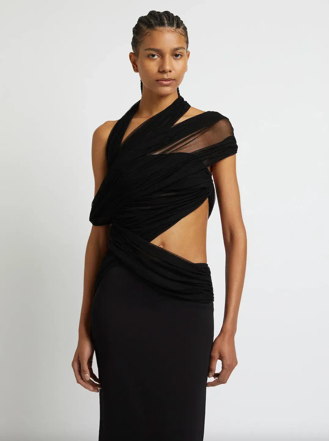 Christopher Esber Veiled Wrap Dress Black Size 8 for rent on The Volte - main image