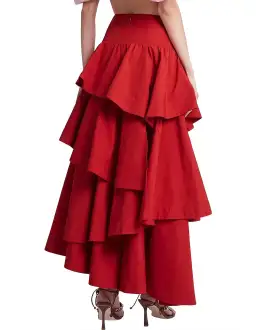 Aje Cosmos Tiered Frill Midi Skirt Red Size 8 for rent on The Volte - image 3