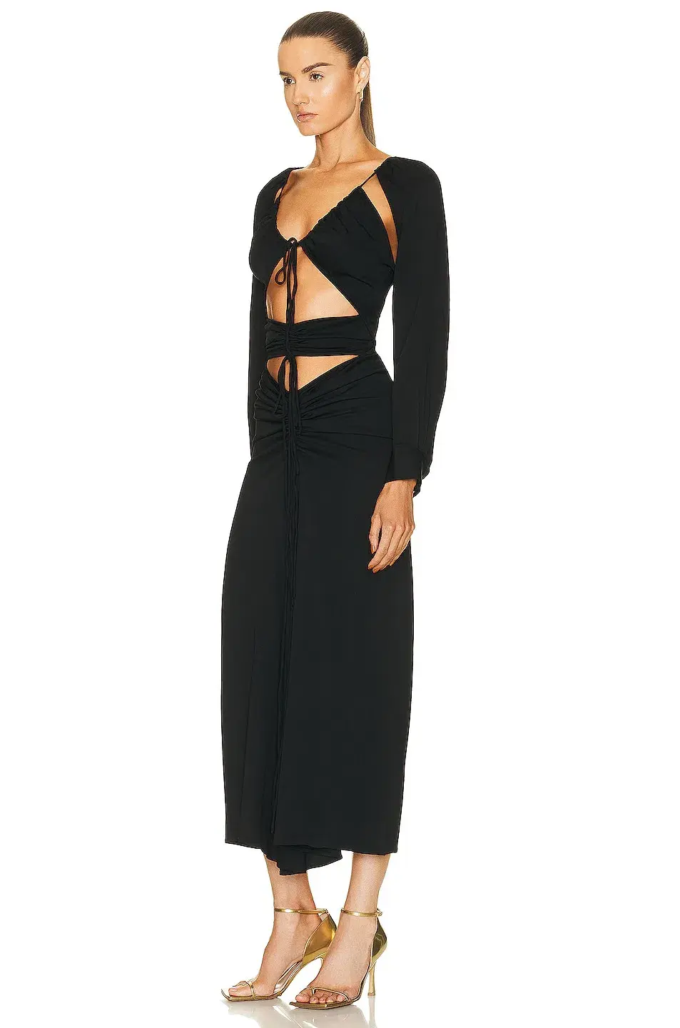 Christopher Esber Ruched Floating Sleeve Tie Dress Black Size 8 for rent on The Volte - main image