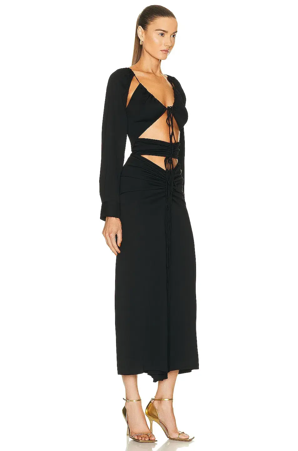 Christopher Esber Ruched Floating Sleeve Tie Dress Black Size 8 for rent on The Volte - main image