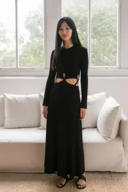 Christopher Esber Looped Cutaway Long Sleeve Rib Dress Black Size 14 for rent on The Volte - image 1