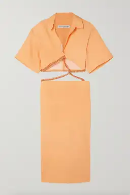 Christopher Esber Beaded Torso Linen Shirt Dress Tangerine Size 4 for rent on The Volte - image 3