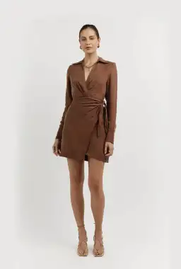 Dissh Sasha Tan Wrap Mini Dress Brown Size 6 for rent on The Volte - image 1