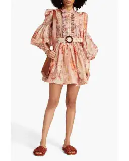 Zimmermann Belted Floral-print Linen And Silk-blend Mini Shirt Dress Size 0/au 8 for rent on The Volte - image 2