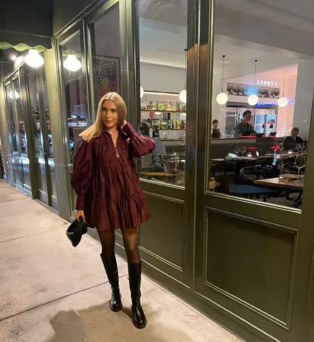 Aje Francis Zip Smock Mini Dress Chestnut Red Size 8 for rent on The Volte - main image