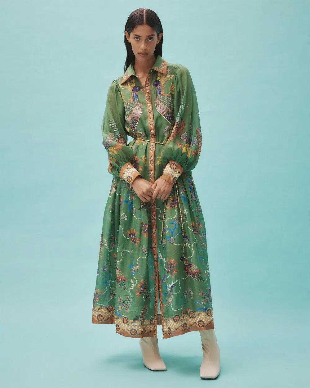 Alemais Birdie Green Shirtdress With Sleeves Size AU 10 for rent on The Volte - main image