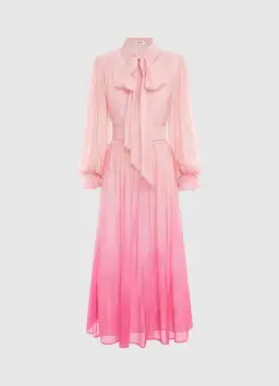 Leo Lin Cassie Tie Neck Midi Dress Ombre Pink Size 14 for rent on The Volte - image 3