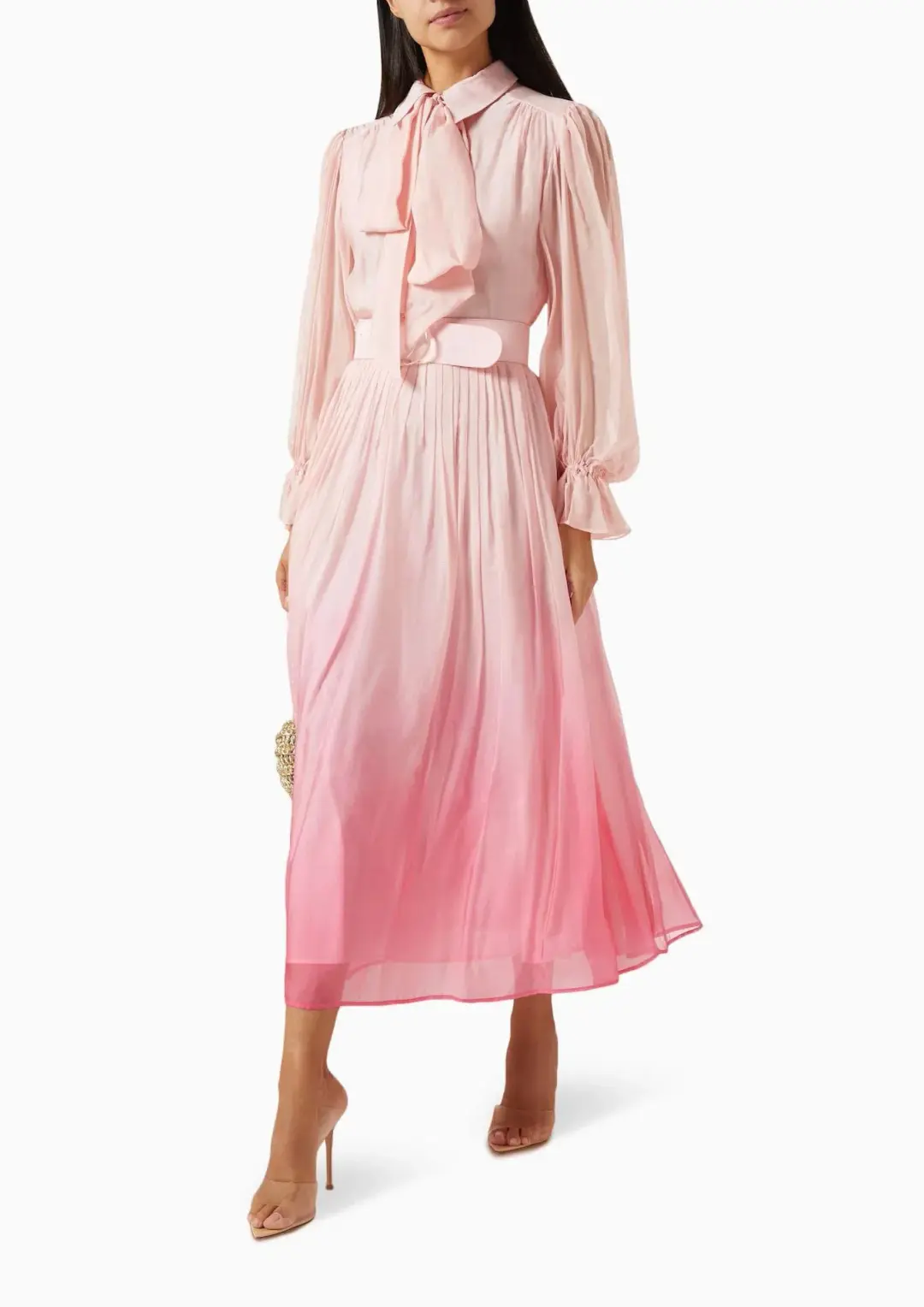 Leo Lin Cassie Tie Neck Midi Dress Ombre Pink Size 14 for rent on The Volte - main image