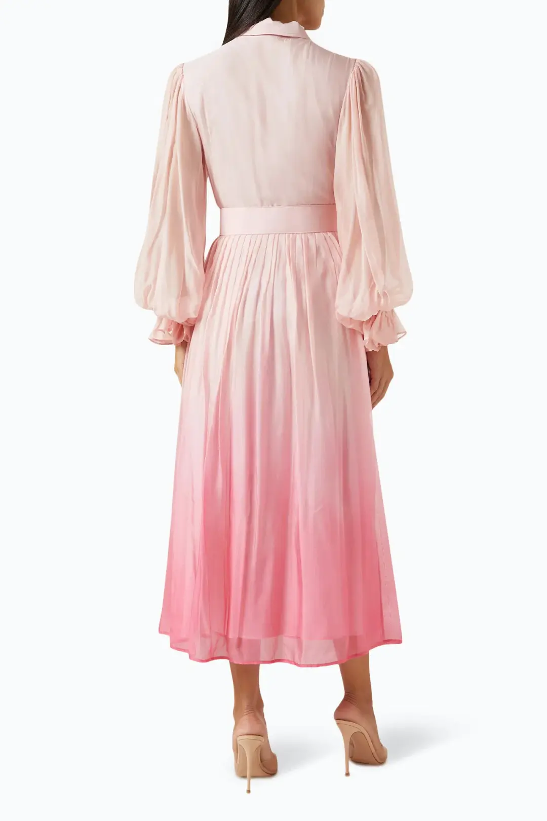 Leo Lin Cassie Tie Neck Midi Dress Ombre Pink Size 16 for rent on The Volte - main image