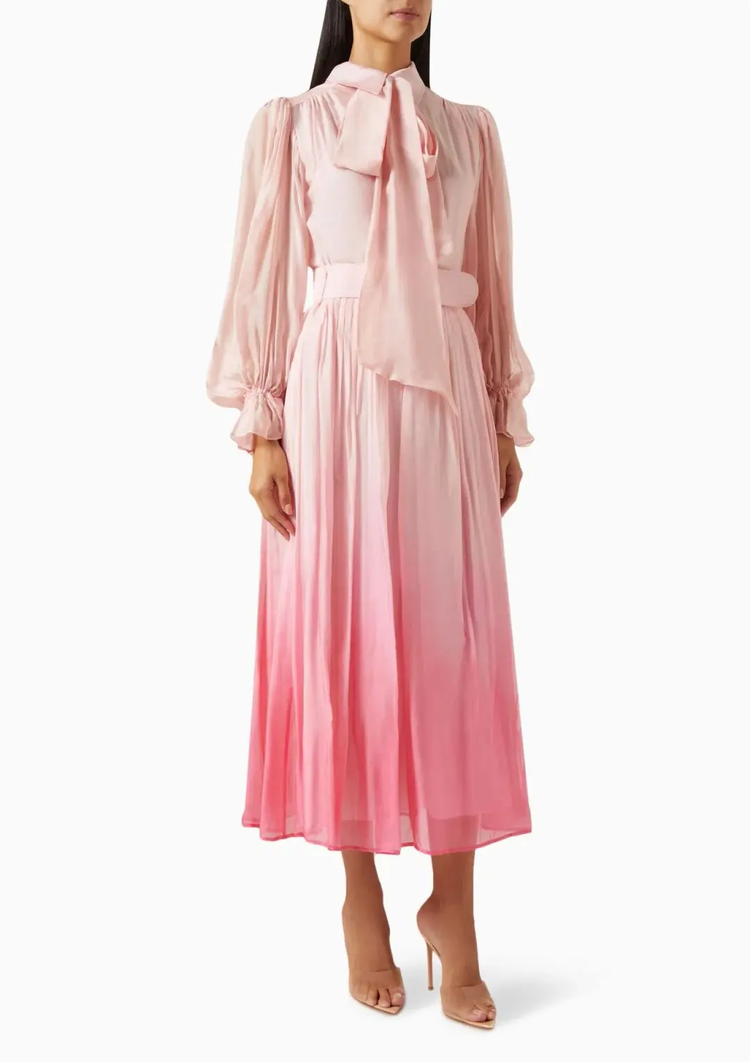 Leo Lin Cassie Tie Neck Midi Dress Ombre Pink Size 16 for rent on The Volte - main image