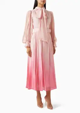Leo Lin Cassie Tie Neck Midi Dress Ombre Pink Size 16 for rent on The Volte - image 1