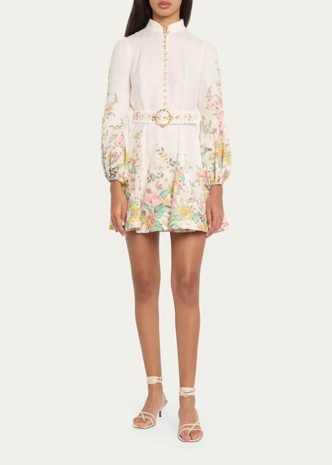 Zimmermann Matchmaker Buttoned Mini Dress in Ivory/Coral Floral Size 1/ AU 10 for rent on The Volte - main image