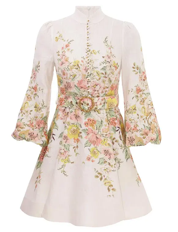 Zimmermann Matchmaker Buttoned Mini Dress in Ivory/Coral Floral Size 1/ AU 10 for rent on The Volte - main image