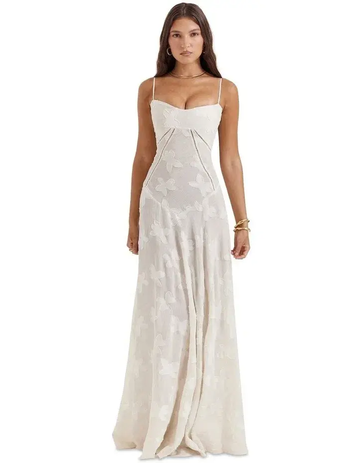 House of CB Seren Floral Lace Back Dress Vintage Cream Size M / AU 10 for rent on The Volte - main image