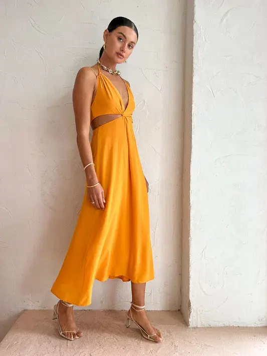 Tojha Isadora Cut Out Midi Dress In Sunset Size 10 for rent on The Volte - main image