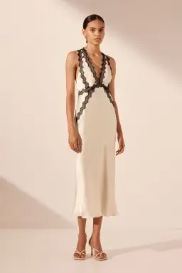 Shona Joy Camille Lace Cross Back Midi Dress Cream/Black Size 12