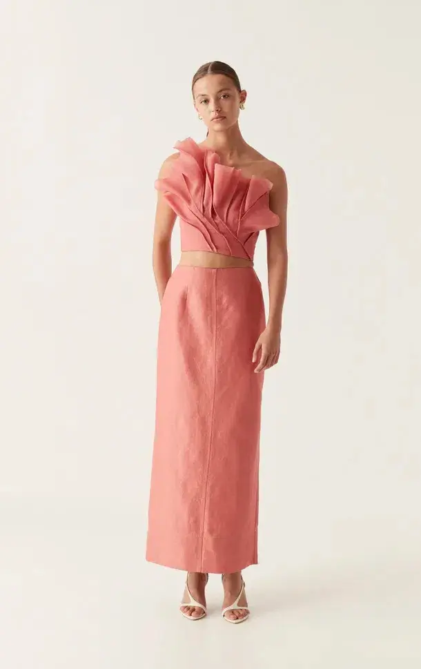 Aje Flame Crop Top and Mary Column Maxi Skirt Set in Guava Pink Size 10 for rent on The Volte - main image