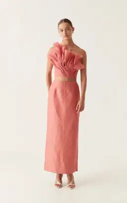 Aje Flame Crop Top and Mary Column Maxi Skirt Set in Guava Pink Size 10 for rent on The Volte - image 4
