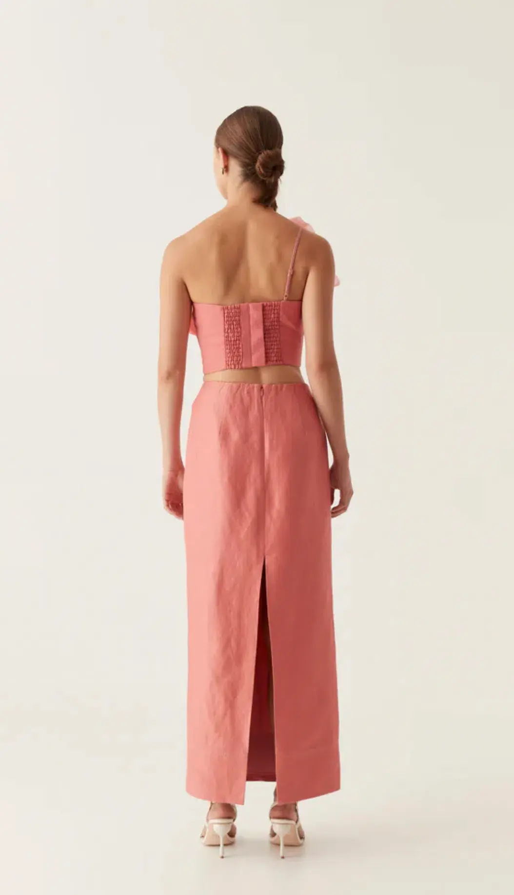 Aje Flame Crop Top and Mary Column Maxi Skirt Set in Guava Pink Size 10 for rent on The Volte - main image