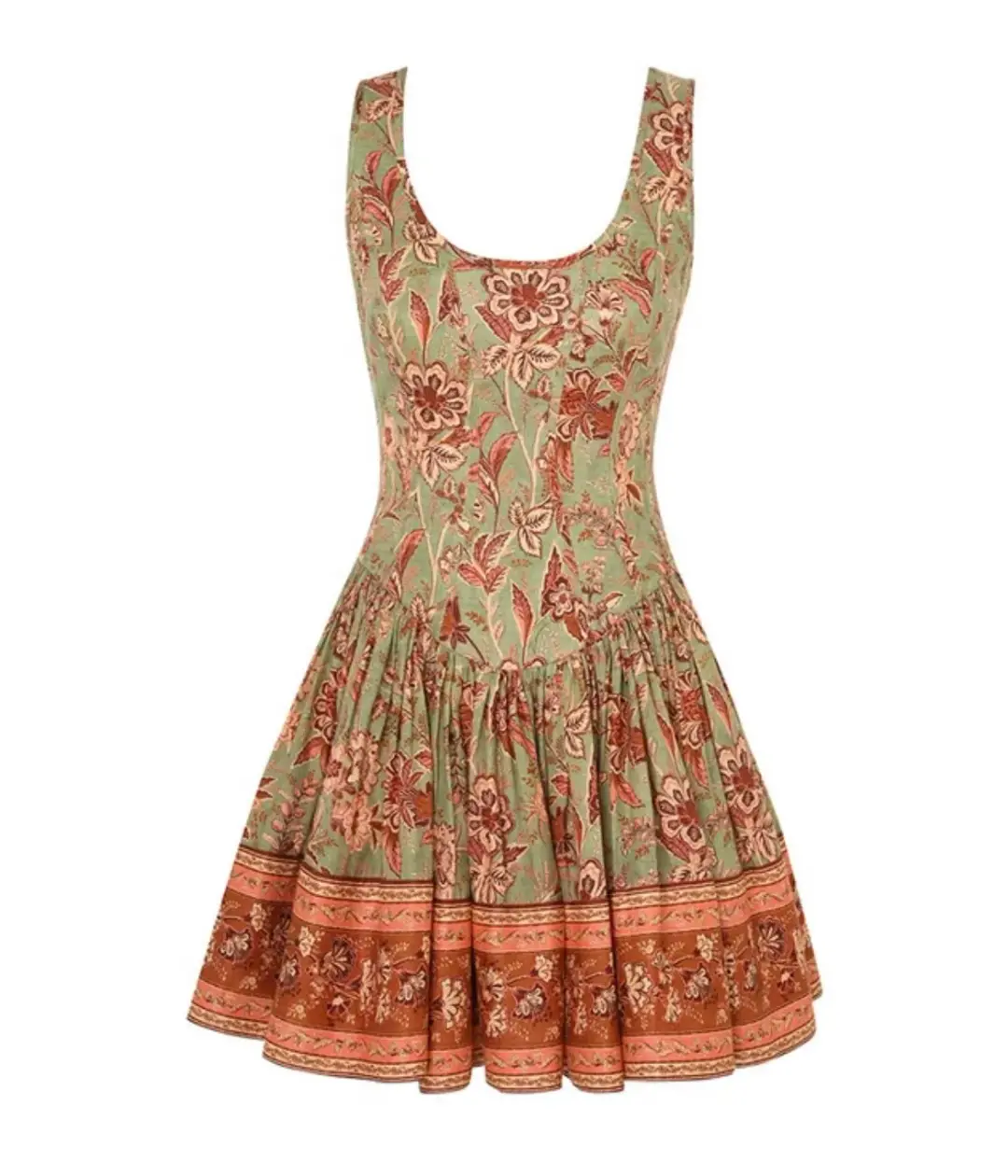 Zimmermann The Junie Panelled Mini Dress in Sage/Brown Floral Size 0/Au 8 for rent on The Volte - main image