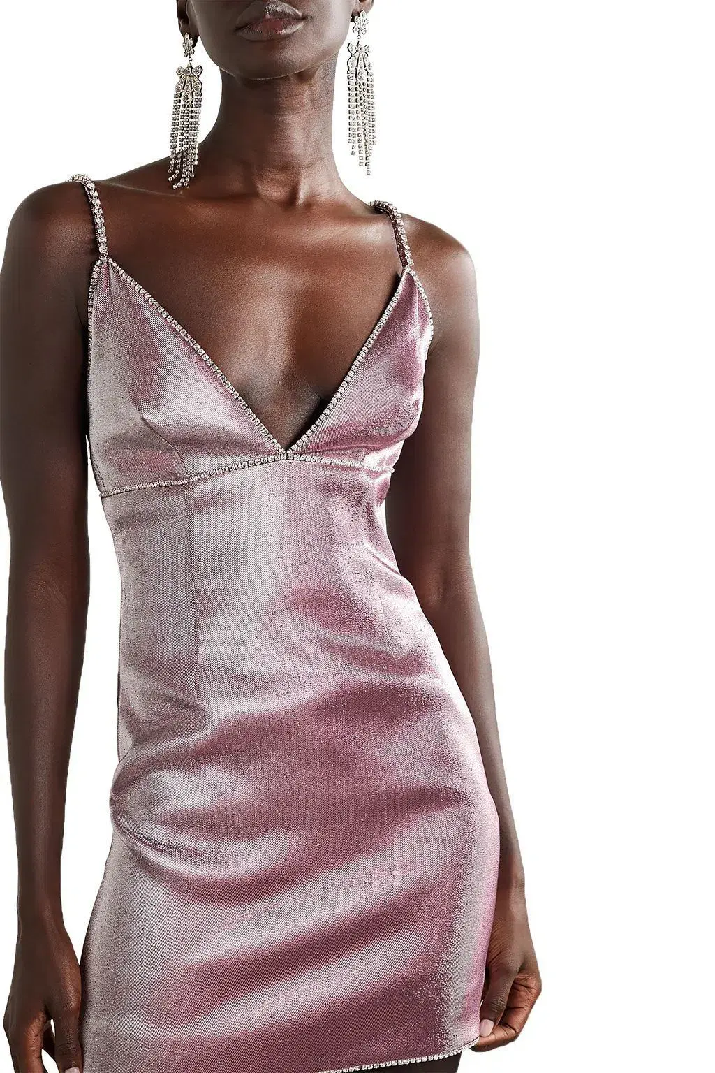 Area NYC Crystal-embellished Lurex Mini Dress Pink Size L/Au 12 for rent on The Volte - main image