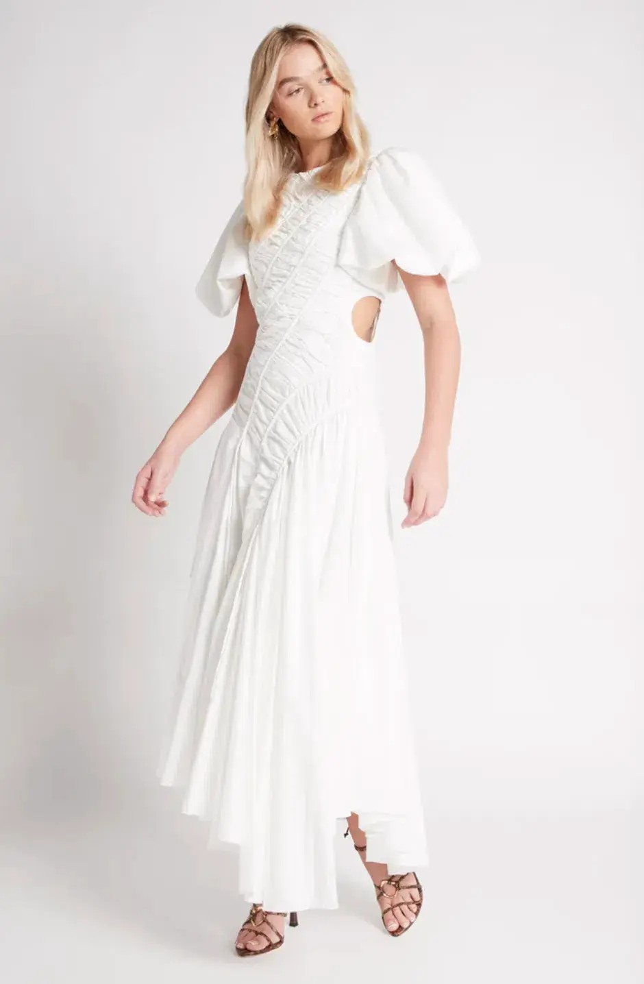 Aje Siren Drawstring Midi Dress in White Ivory Size 6 for rent on The Volte - main image