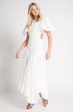 Aje Siren Drawstring Midi Dress in White Ivory Size 6 for rent on The Volte - image 1