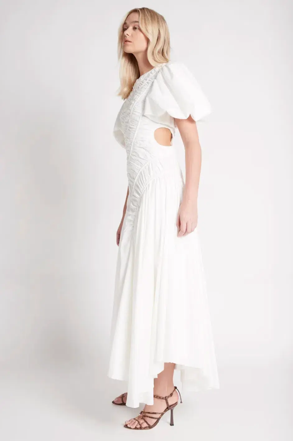 Aje Siren Drawstring Midi Dress in White Ivory Size 6 for rent on The Volte - main image
