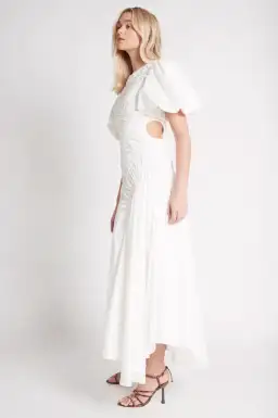 Aje Siren Drawstring Midi Dress in White Ivory Size 6 for rent on The Volte - image 3