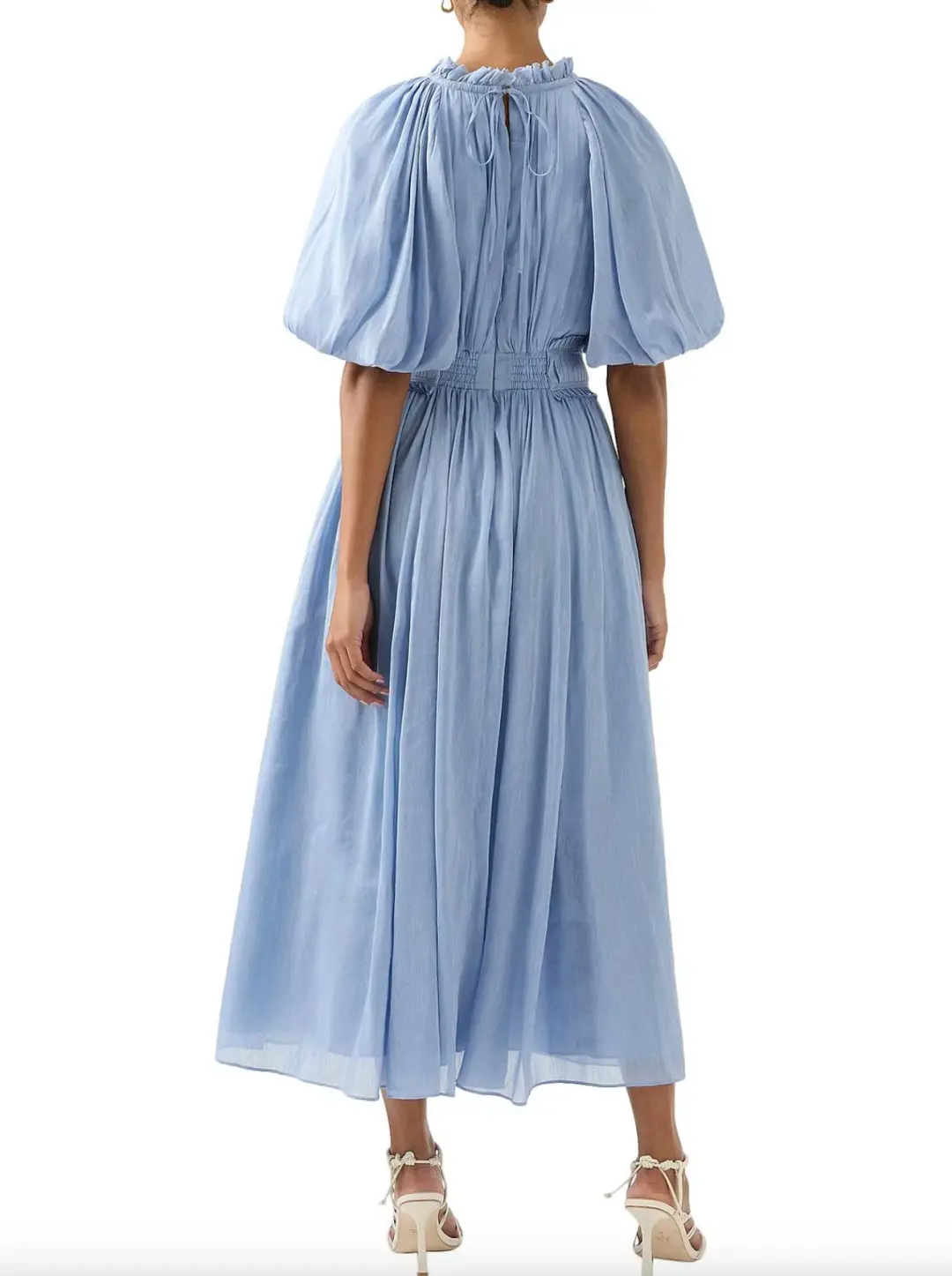 Aje Elysium Blouson Midi Dress Steel Blue Size 6 for rent on The Volte - main image