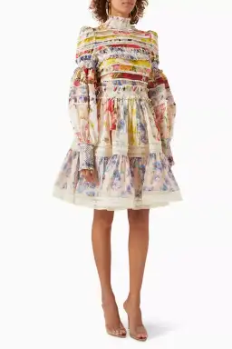Zimmermann The Wonderland Smocked Mini Dress in Spliced Multifloral Size 0 / AU 8 for rent on The Volte - image 1