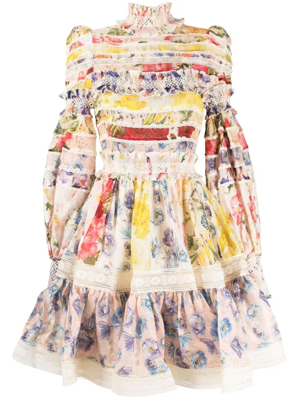 Zimmermann The Wonderland Smocked Mini Dress in Spliced Multifloral Size 0 / AU 8 for rent on The Volte - main image