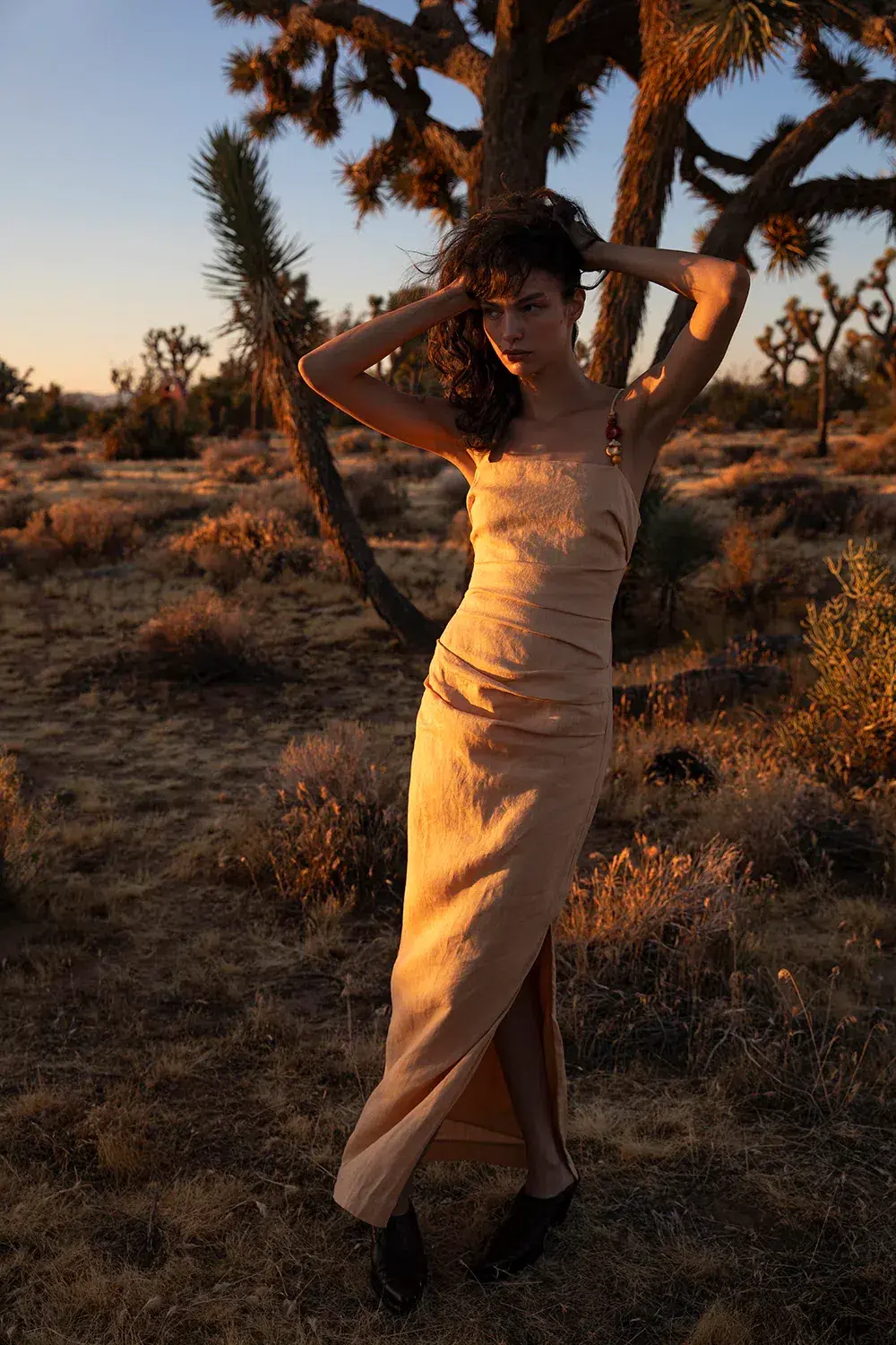 Sir The Label Antonia Beaded Midi Dress Light Tan Orange Size 1 / AU 8 for rent on The Volte - main image