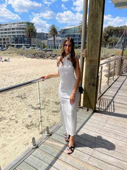 L'IDEE- Soiree Pleated Halter Gown White Size 6 for rent on The Volte - image 2