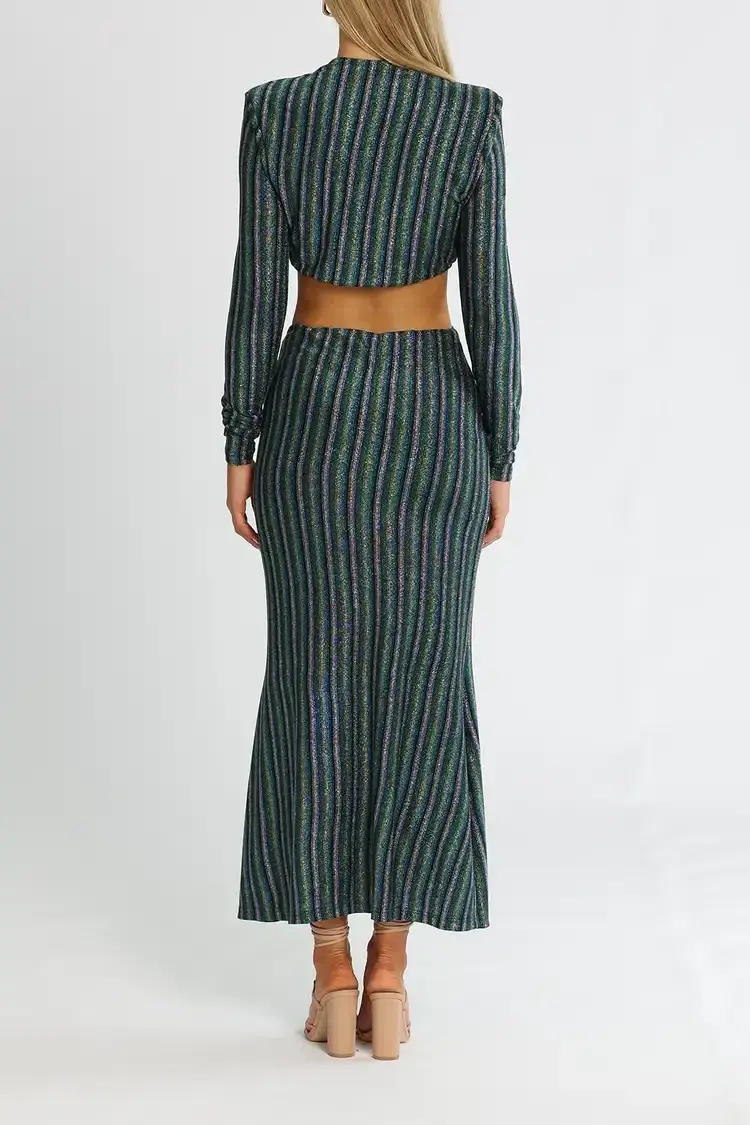 MISHA Despina Midi Dress Blue Disco Stripe Size 12 - Image 3