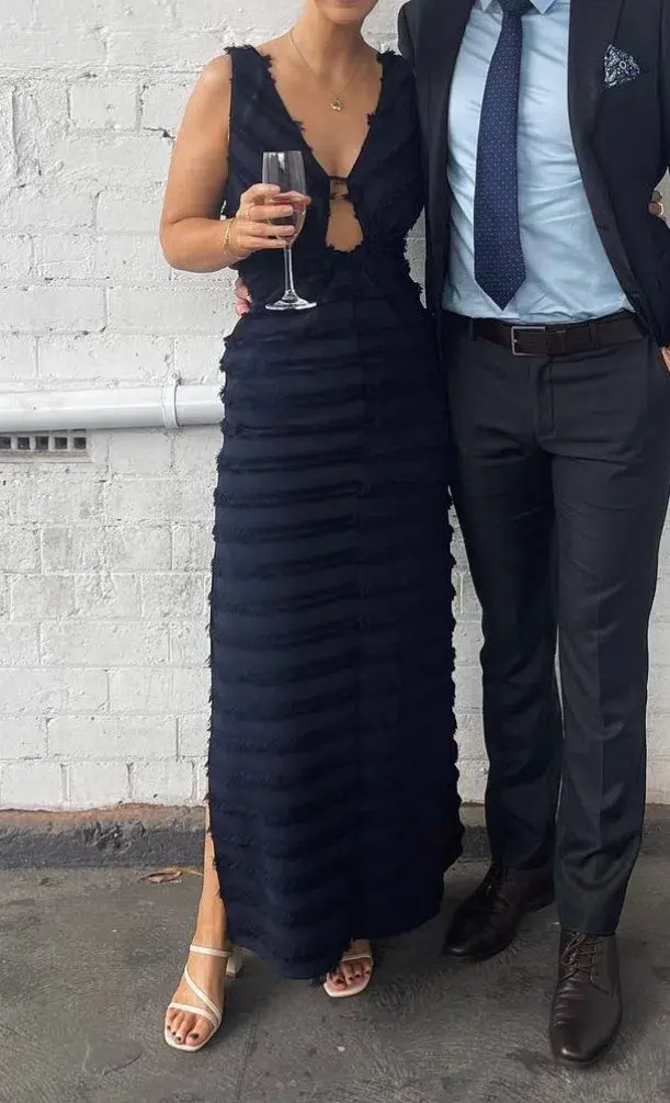 One Fell Swoop Alexa Dress in Midnight Flounce Size 8 for rent on The Volte - main image