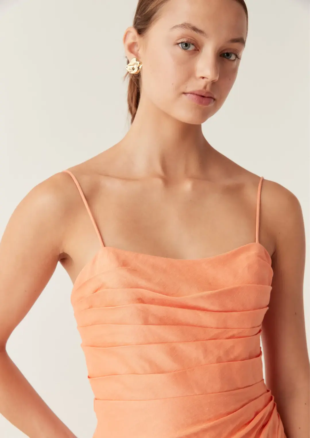 Aje Clarice Draped Maxi Dress in Sunset Orange Size AU 10 for rent on The Volte - main image