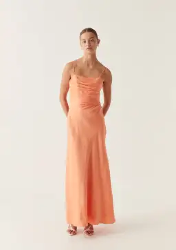 Aje Clarice Draped Maxi Dress in Sunset Orange Size AU 10 for rent on The Volte - image 1