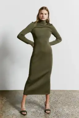 Aje Anika Fitted Knit Dress Khaki Size Xs / Au 6 for rent on The Volte - image 2