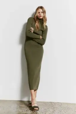 Aje Anika Fitted Knit Dress Khaki Size Xs / Au 6 for rent on The Volte - image 1