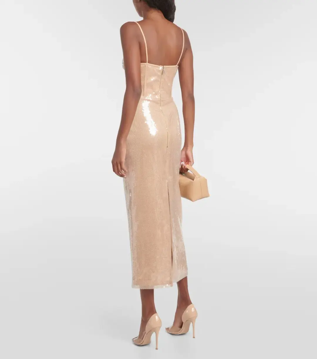 David Koma Sequined Midi Dress Beige Size 10 for rent on The Volte - main image