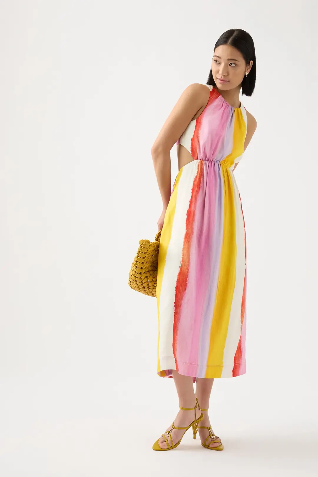 Aje Imagination Cut Out Midi Dress Aurora Stripe Size 14 for rent on The Volte - main image