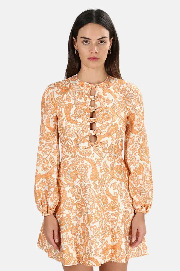 Zimmermann Peggy Scallop Mini Dress in Orange Paisley Print Size 0/ AU 8 for rent on The Volte - main image