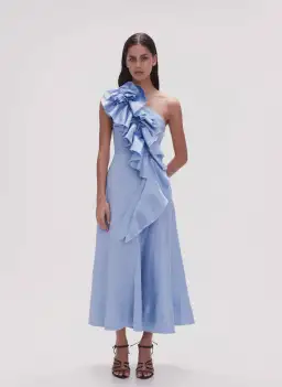 Aje Adelia Ruffle Midi Dress Blue Size 10