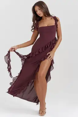 House of CB Ariela Ruffle Maxi Dress in Mulberry Size S/ AU 8 for rent on The Volte - image 1