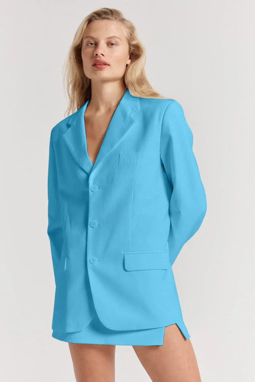 Henne Normie Blazer Jacket, Delfina Mini Skirt & Caterina Top 3 Piece Set Set Blue Size 8 for rent on The Volte - main image