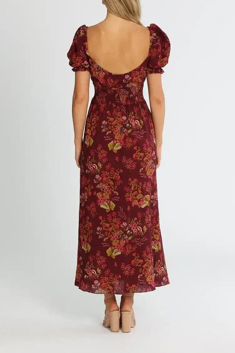 Peony Tie Front Purple Midi Dress Floral Size 8 for rent on The Volte - main image
