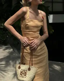 Sir The Label Antonia Beaded Midi Dress Light Tan Size 1 / AU 8 for rent on The Volte - image 4