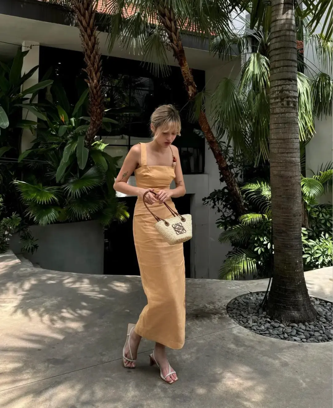 Sir The Label Antonia Beaded Midi Dress Light Tan Size 1 / AU 8 for rent on The Volte - main image