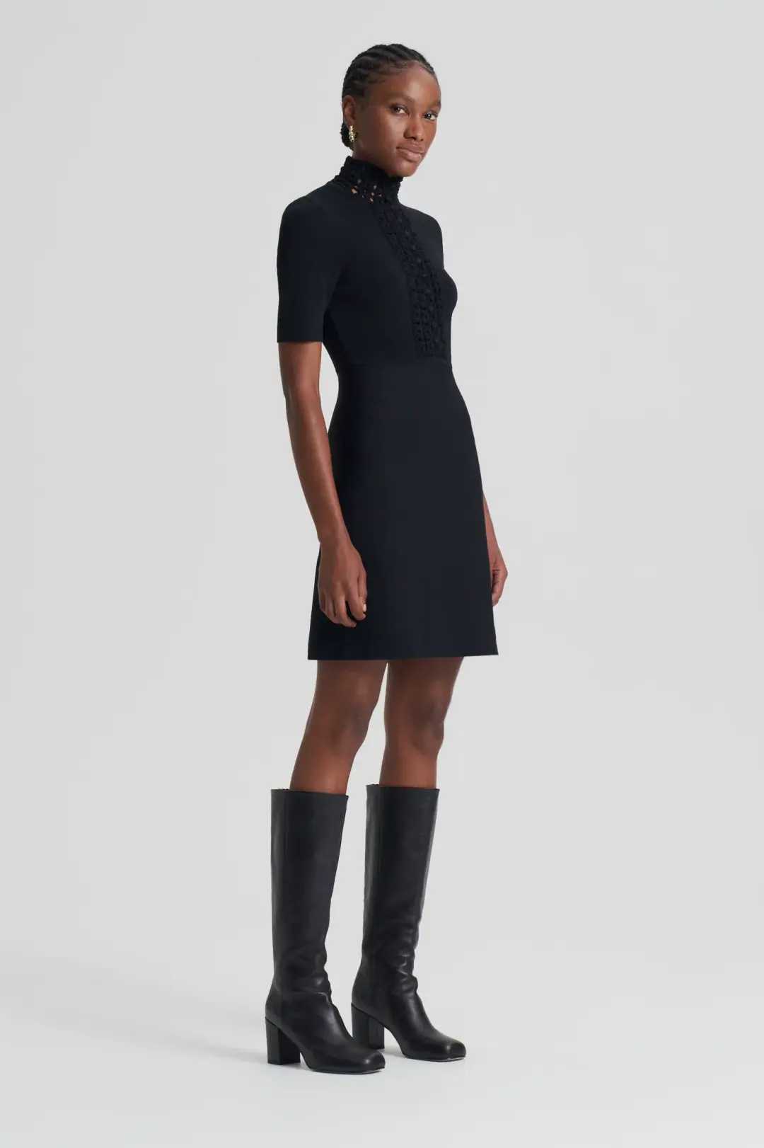 Scanlan Theodore Crepe Knit Daisy Mini Dress Black Size AU 6 for rent on The Volte - main image